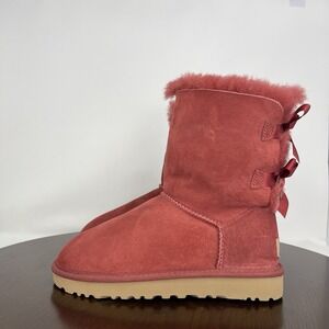UGG Bailey‎ Bow Ankle Boots Women's 6 Red Suede sheepskin Lined Shoes 1016225